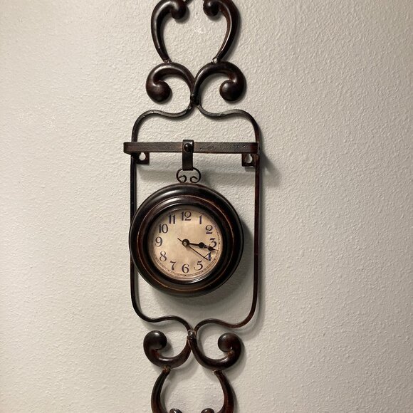 Antique Brown Finish Metal Scroll Wall Clock - Picture 2 of 7